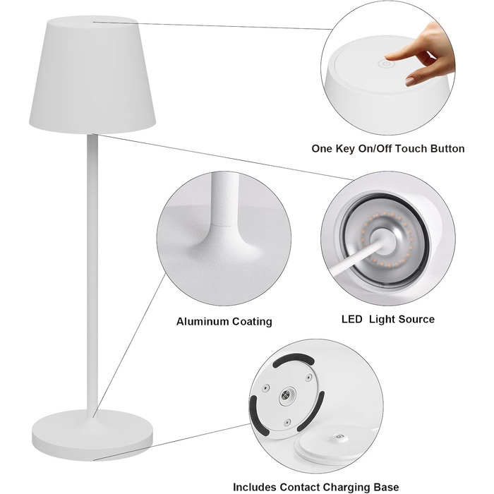 LED акумуляторна настільна лампа Klighten 2 шт., диммування, для дому та вулиці, USB-зарядка, 3000K, IP54, алюміній