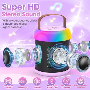 Караоке машина для дітей з 2 мікрофонами, фіолетова. Подарунок для дівчинки 3-12 років. Караоке мікрофон, іграшка для дітей