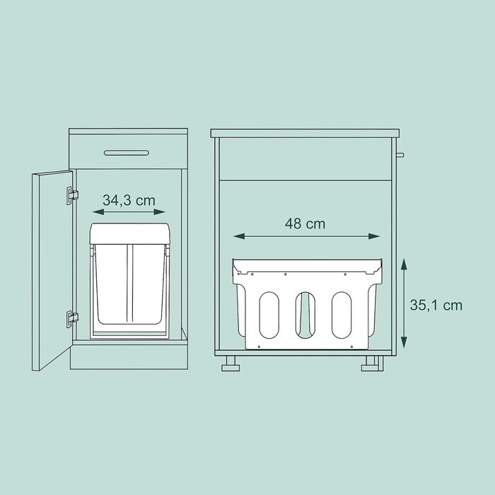 Вбудований відро для сміття Relaxdays для кухні, висувний, під шафу, 15 л + 2 x 8 л, пластик, сірий