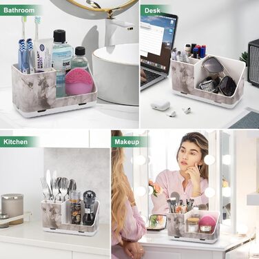 Тримач для зубних щіток у ванну кімнату: органайзер для електричної та звичайної зубної щітки з отвором для стоку води. Знімний органайзер для ванної, кухні та сім'ї (білий мармуровий малюнок)