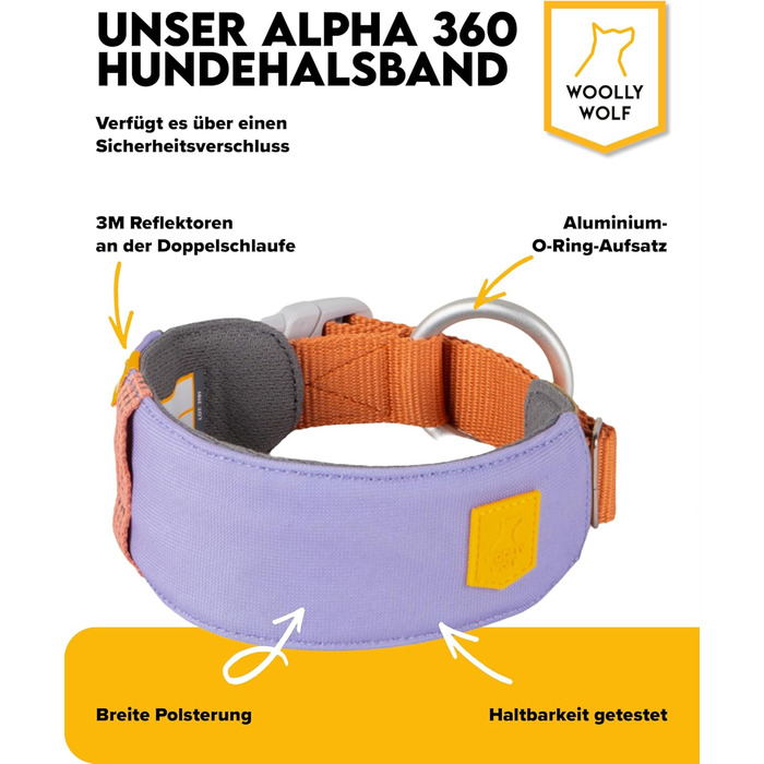 Нашийник для собак середнього розміру Woolly Wolf Alpha 360, колір Гляцієрово-зелений - екологічний, світловідбиваючий, для підвищеної безпеки при поганій видимості (L)