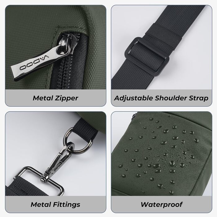 Сумка на груди Broadream: водонепроникна сумка через плече для чоловіків та жінок, RFID-захист, для спорту та походів (B-зелений)