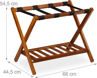 Relaxdays Folding Luggage Rack, Wooden Luggage Stool, HBT: 54.5 x 66 x 44.5 cm, 2 Shelves, Hotel Luggage Storage, white, 10029975_49 (Natural)