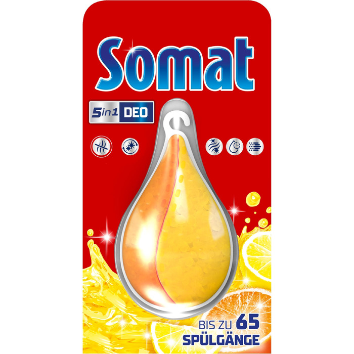 Дезодорант для посудомийної машини SOMAT 5в1 Лимон та Апельсин, нейтралізатор запахів для гігієнічної свіжості, 17 г (набір 5 шт)