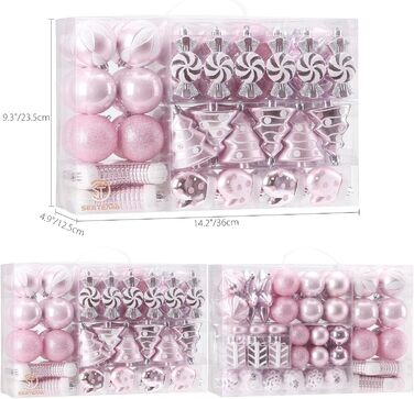 Набір прикрас для ялинки Sea Team 77 шт. - міцні кулі, рожеві ялинкові орнаменти з подарунковою упаковкою