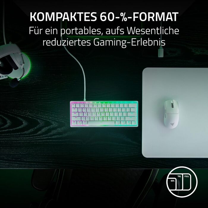 Клавіатура Razer Huntsman V3 Pro Mini - 60% з Red Switch (Аналоговий оптичний перемикач, PBT-клавіші, USB-C, QWERTY US)