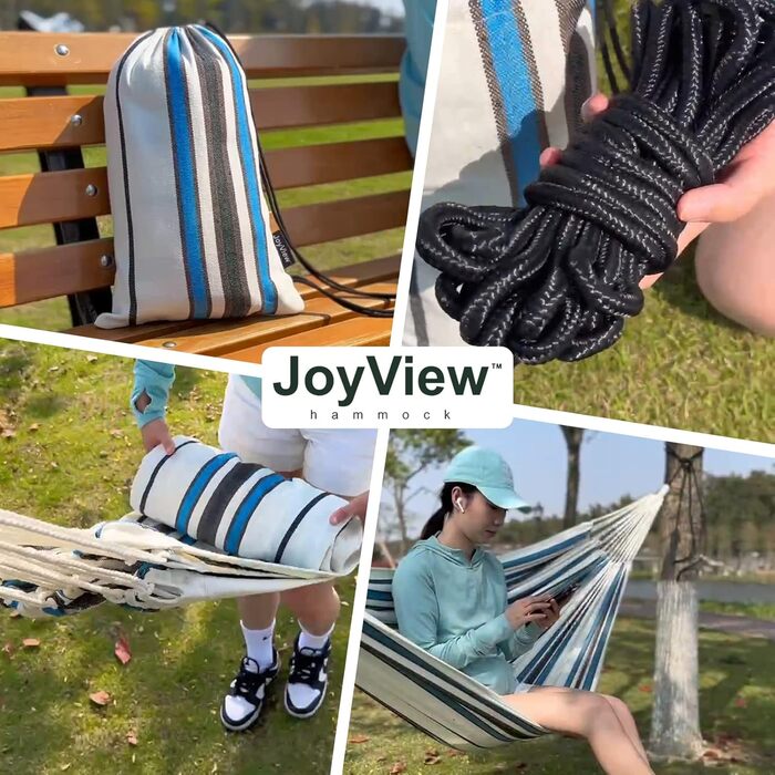 Гамак подвійний бразильський JoyView 220x150 см, бавовна, смугастий зелено-жовтий, до 204 кг, для тераси, саду, відпочинку