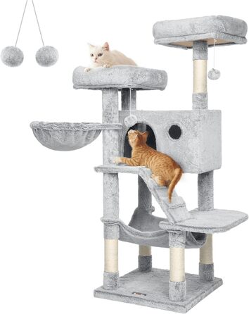 Дерево для котів Feandrea велике, кігтеточка з м'яким покриттям, для великих котів, Ombré сіро-біле PCT162W01