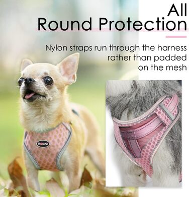 Шлейка для собак ThinkPet No-Pull, дихаюча, для малих, середніх та великих собак, регульована, м'яка, для прогулянок, безпечна, з контролем, з підкладкою, світловідбиваюча (Рожева, M, 1 шт.)