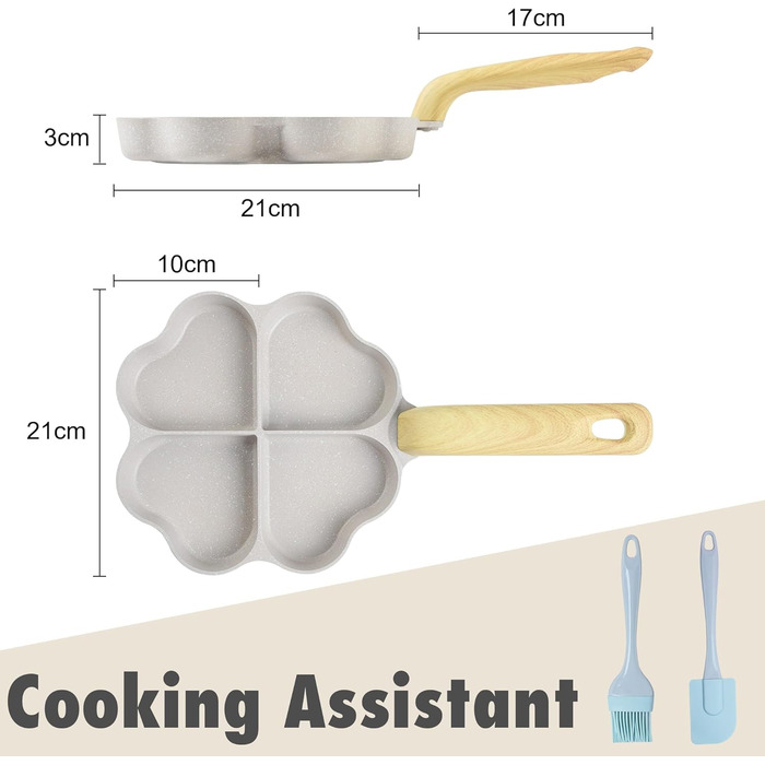 RIOVARM 4-Hole Heart Shape Egg Pan Non-Stick Coating Granite Small Frying Pans Induction Wok Pan Creative Cute Omelet Pan without PFOA Healthy Pancake Pan for Breakfast