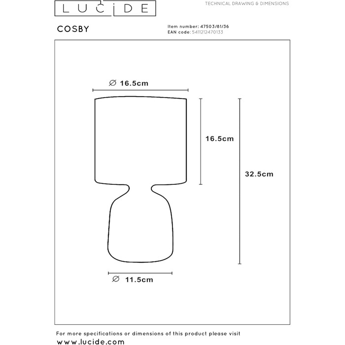 Настільна лампа LUCIDE COSBY сірого кольору, діаметр 16,5 см, цоколь E14