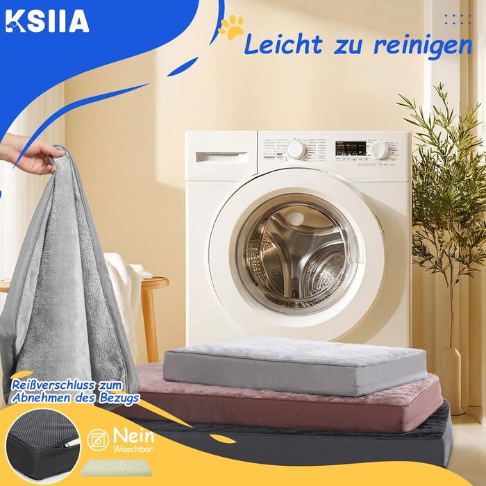 KSIIA Orthopedic Dog Bed for Large Dogs, XL Washable Dog Cushion Fluffy Dog Mat Dog Mattress with Removable Cover in Dark Grey 105x70x8cm