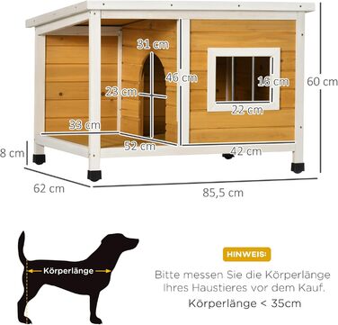 Будка для собак PawHut з соснового дерева з терасою та підйомним дахом, для маленьких собак, внутрішня та зовнішня, вологостійка, помаранчевого кольору, 85,5 x 62 x 60 см