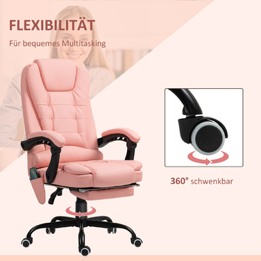 Vinsetto Office Chair with 7-Point Massage, Ergonomic Office Swivel Chair with Reclining Function, Height-Adjustable Executive Chair with Remote Control, 120 kg Load Capacity, for Study Room, Office, Pink | Aosom