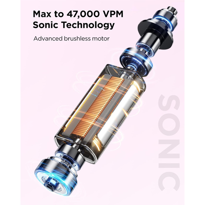 Електрична звукова зубна щітка для дорослих та дітей, 5 режимів чищення, 3 рівні інтенсивності, таймер, 8 насадок, чохол для подорожей, акумуляторна, чорний/рожевий