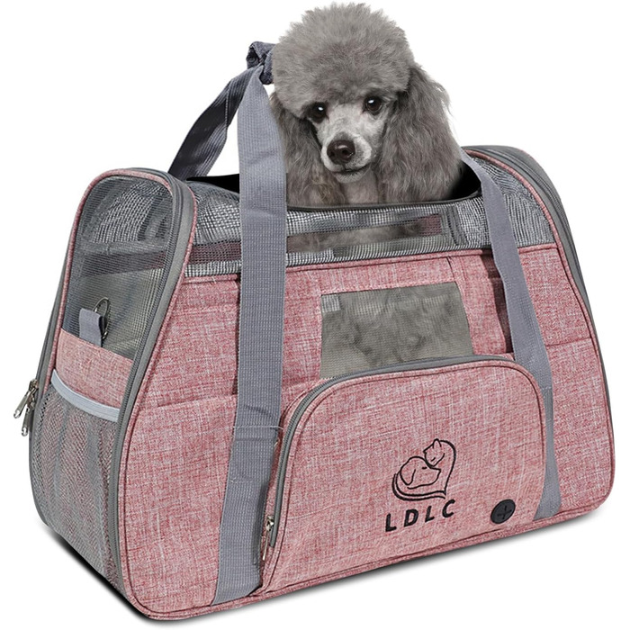 Транспортна переноска для собак та котів PETCUTE, переноска для тварин з м'яким матрацом, тканина Oxford, з регульованим ременем, відповідає стандартам авіакомпаній (Рожева, 51 x 23 x 35 см)