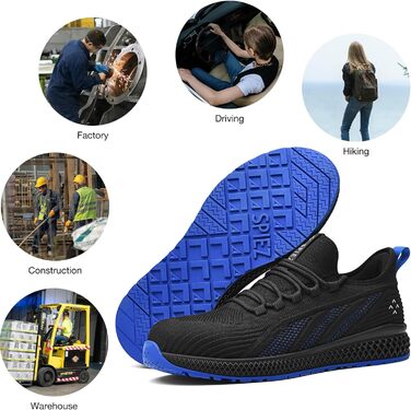 Робочі черевики SPIEZ для чоловіків та жінок, легкі, slip-on, з дихаючою сіткою, захист пальців Composite, неслизькі для складу, промисловості та повсякденного використання, чорно-сині, розміри EU35-46 (41 EU)