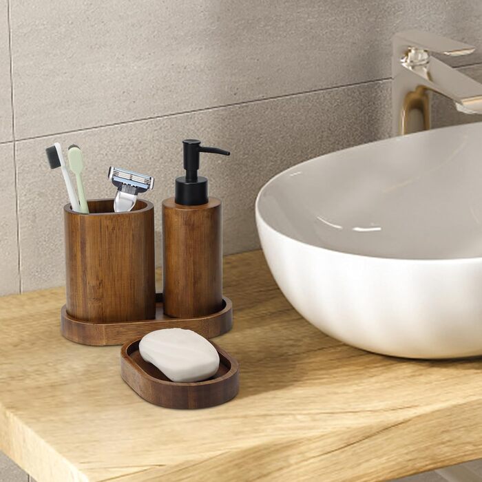 Набір аксесуарів для ванної кімнати, 4 шт., бамбук, карбонізований, ручної роботи, японський стиль