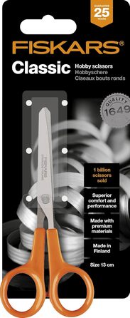 Ножиці Fiskars Classic для хобі, 13 см, для правшів і лівшів, нержавіюча сталь, пластикові ручки, помаранчеві