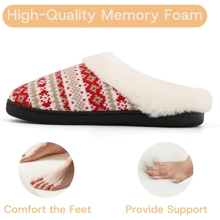 Тапочки жіночі зимові теплі з підкладкою з Memory Foam, плюшеві, м'які, антиковзні (42/43 EU, Червоні)