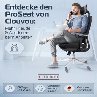 Офісне крісло Proseat Ergonomic [TESTSIEGER] - регульоване, для офісу та дому, комп'ютерне, геймінгове, чорне, до 150 кг