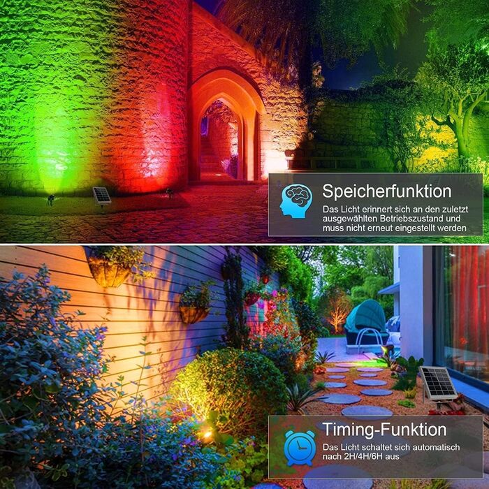 MEIKEE Solar Lights for Outdoors with Remote Control, 10 Colors, 30 Cycle Modes, Garden Lighting, Colorful, Auto ON/OFF Timer, Garden Light, IP66 Waterproof Solar Spotlights for Outdoors, Garden, Path, Trees, Balcony, 6 Pack