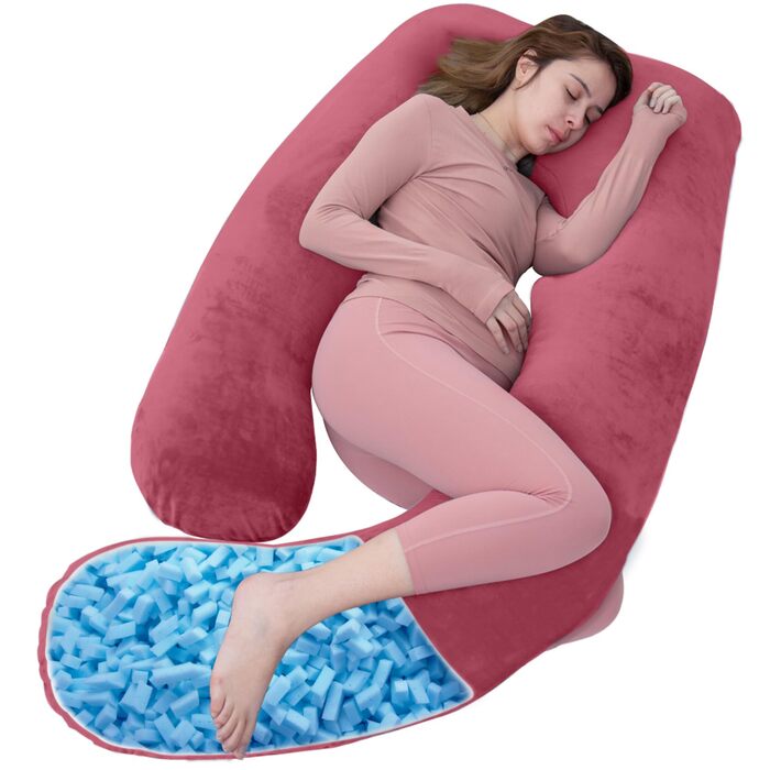 Подушка для вагітних AS AWESLING U-подібної форми, повного тіла, для годування, підтримки та вагітності, знімний чохол (трав'яно-зелений, піна з пам'яті) (Claret-піна з пам'яті)