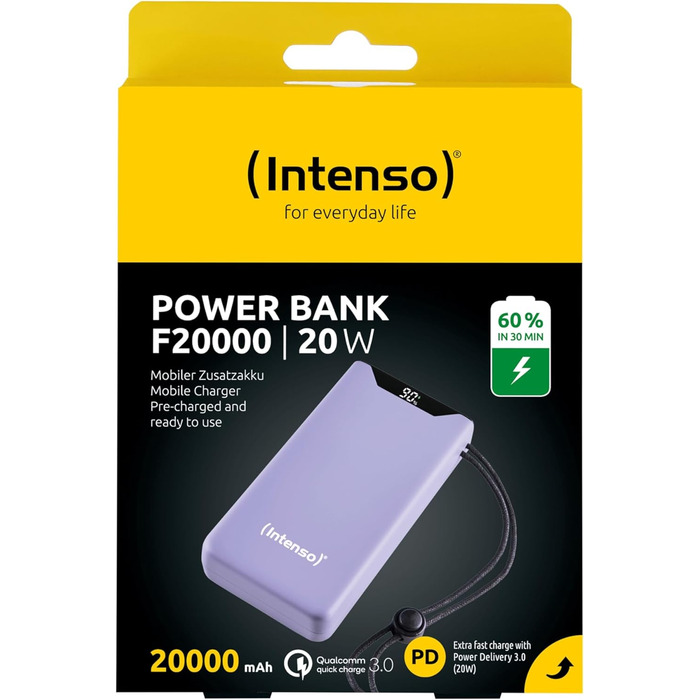 Powerbank Intenso F10000: акумулятор 10000mAh з PD 20W та QC 18W, USB-C та USB-A, жовтий