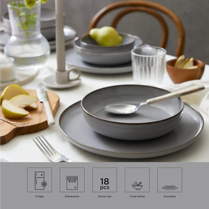Сервіз посуду Kutahya Porselen 12-ти частинний на 4 особи – Сучасний порцеляновий сервіз Pearl Grey (18 частин)