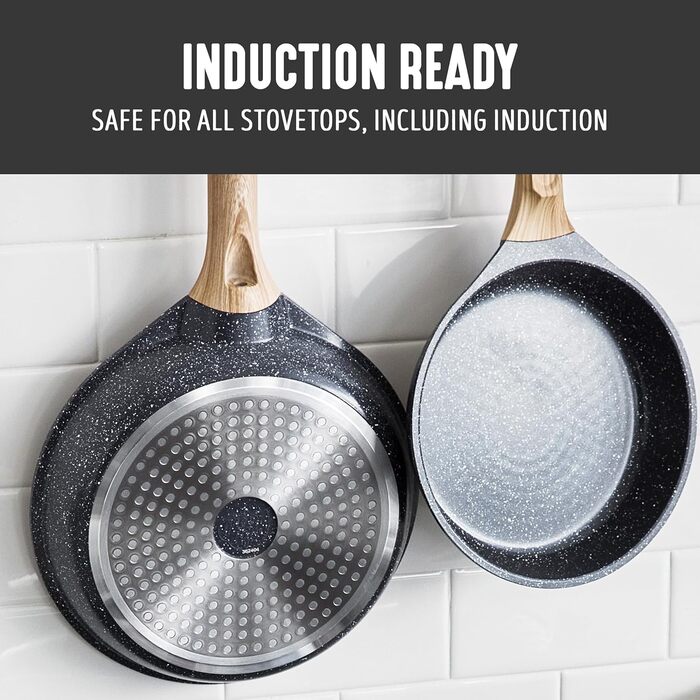 Набір кухонного посуду з кераміки (8 предметів), індукційний, без ПТФЕ, безпечний, для кухні, салатовий (середній, гранітний чорний)