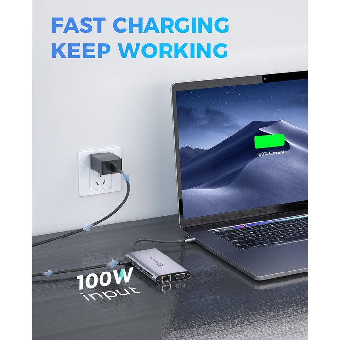 Док-станція USB C з підтримкою 3 моніторів, хаб з Ethernet, HDMI, VGA, PD3.0, SD/TF кардридер та 4 USB порти, сумісна з MacBook та Windows (UCN3270)