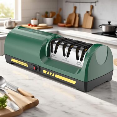 Електричний точило для ножів 3 ступені алмазних шліфрісків, 15° прецизійна кутова направляюча, для заточування та полірування сталевих та керамічних кухонних ножів, 120/600/1000 гріт