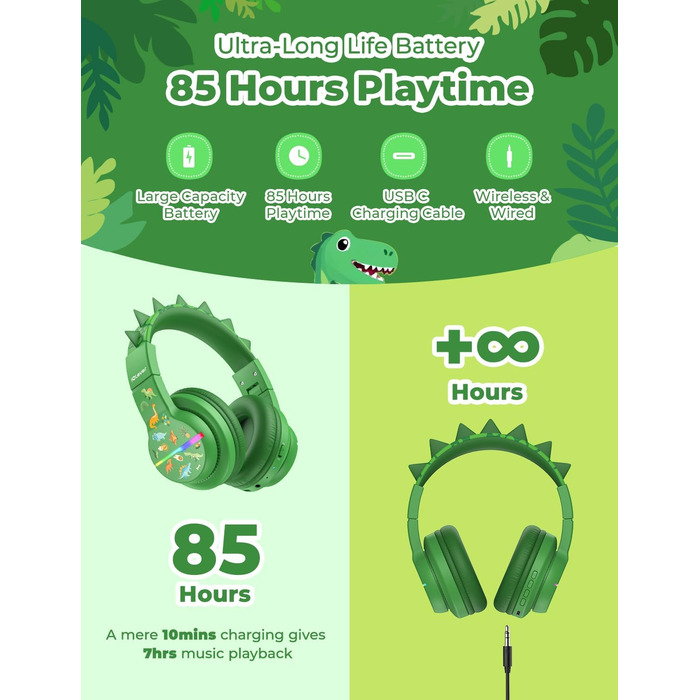 iClever Бездротові навушники для дітей з LED-підсвічуванням, Over-Ear, Bluetooth 5.2, мікрофон, BTH12 (Хвилинка)