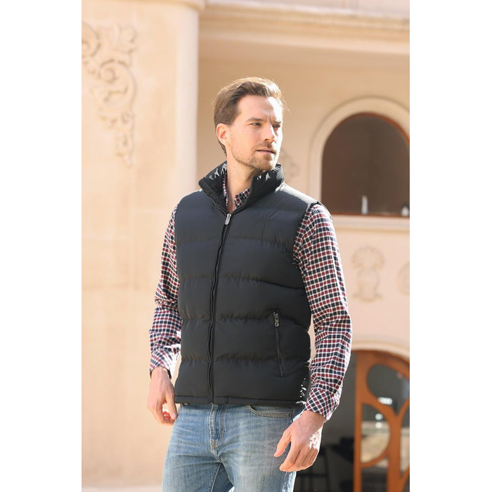 Стьобана жилетка чоловіча Allthemen з коміром-стійкою, спортивна, легка, чорна, XL