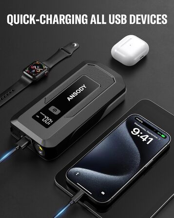 Powerbank для авто 12V Starthilfe 3000A: пусковий пристрій з LED, для бензину/дизеля (10/8L), сірий