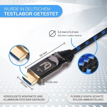 HDMI кабель 8K Ultra HD 5 метрів - Висока швидкість 2.1, 48 Gbps, підтримка 8K@60Hz, 4K@120Hz, DTS:X, HDCP 2.2/2.3, HDR10+, eARC, Premium