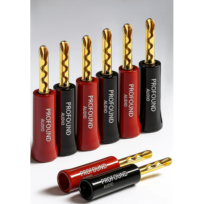 Позолочені HiFi роз'єми «банан» BFA (24K), 8 шт. — конектори для акустичних кабелів, підсилювачів та AV-ресіверів (з ключем для монтажу)