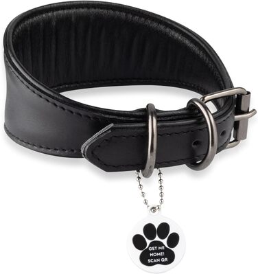 Стильне шкіряне нашийник для породистих собак (Вінтерхаунд, Віпет, Салукі) з QR-кодом, розмір M