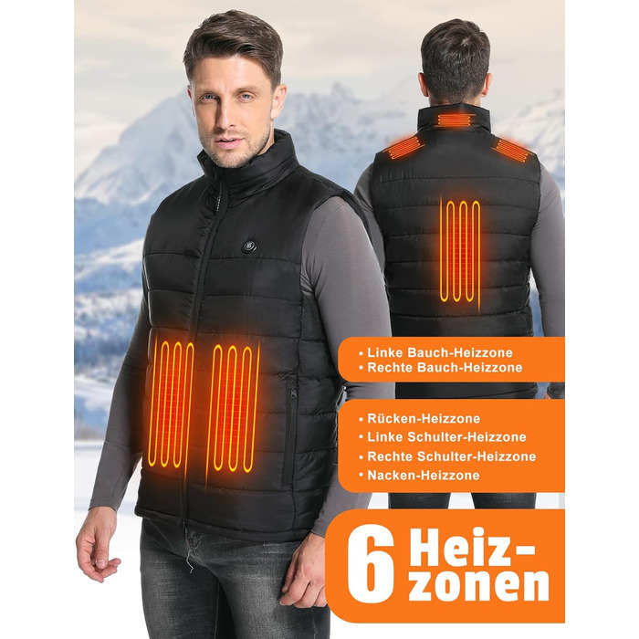 Обогревна жилетка Miss Doozy з Powerbank 10000mAh, 6 зон нагріву, 3 режими температури - для чоловіків та жінок, Outdoor, мотоцикл, туризм, XXL
