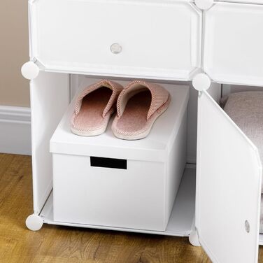 HOMCOM Shoe Cabinet, Shelf with Storage Boxes, Wardrobe, Plastic, Steel, White, 75 x 37 x 73 cm