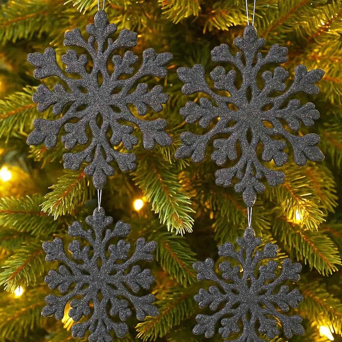 Чорні новорічні прикраси SLEETLY 28 шт. - кулі, льодинці, сніжинки. Стійкі до пошкоджень, пластикові