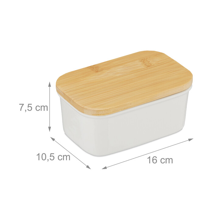 Relaxdays Butter Dish Ceramic & Bamboo