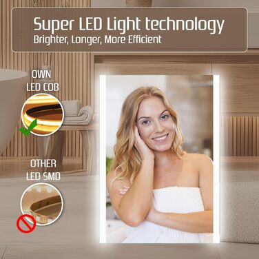 Дзеркало для ванної кімнати Venti 50x70 см з підсвічуванням, LED дзеркало для ванної кімнати, вертикальне, настінне