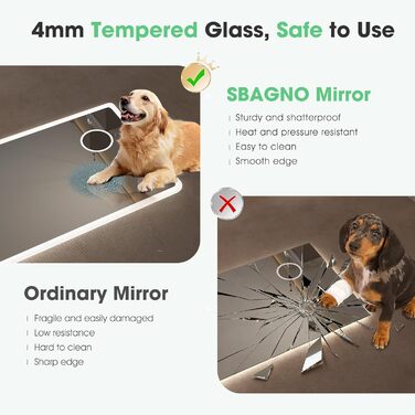 Дзеркало для ванної кімнати S'bagno з підсвічуванням 80x60 см, LED, Bluetooth, протитуманне покриття, 3 кольори, диммування, пам'ять налаштувань, загартоване скло, IP44, водонепроникність, горизонтальне/вертикальне встановлення