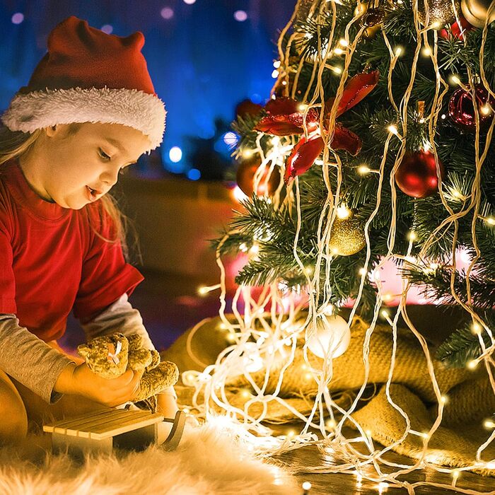 Ланцюжок вогнів 10м 400LED, штора з вогнями, тепле біле світло, 8 режимів, для дому та вулиці, EU-штекер, прикраса на Новий рік