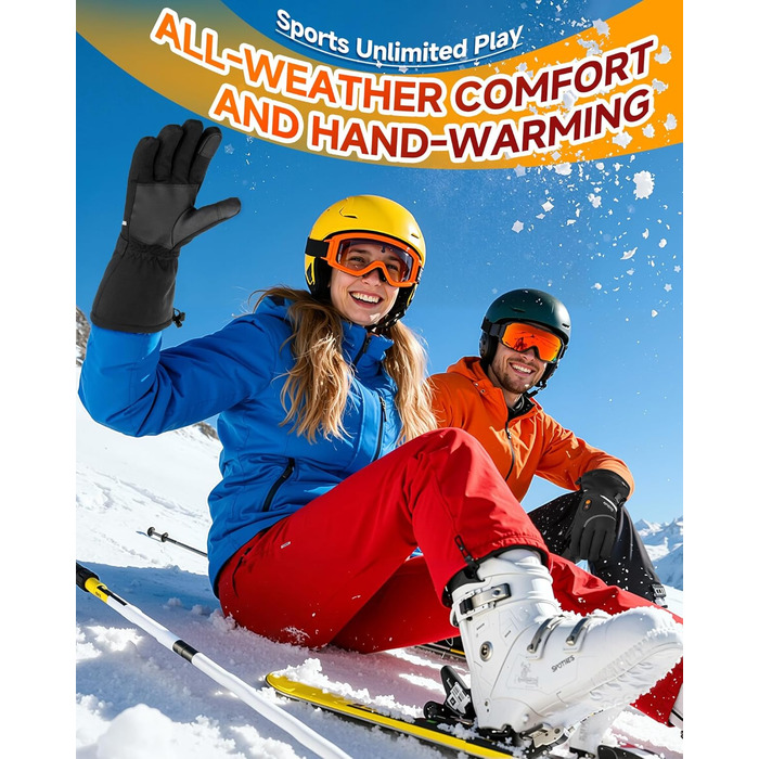 Електричні гріючі рукавички для жінок та чоловіків, зимові рукавички з підігрівом, чорні, з акумулятором 7.4V 6000mAh, 3 режими нагріву, сенсорний екран, водонепроникні