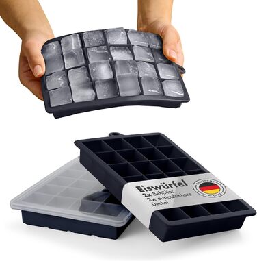 Форми для льоду Blumtal Silikon 2x24 - з кришкою, 2.6 см, BPA Free, чорно-синій