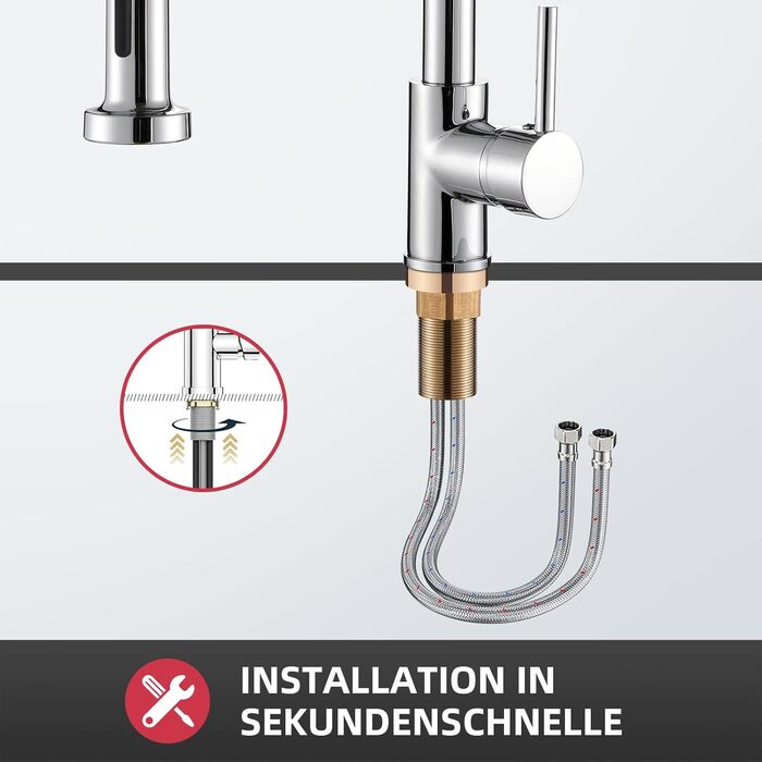 Змішувач для кухні Cobbe з висувним виливом та душем, 2 режими, поворотний на 360°, високий тиск, кухонний, (Achrom)