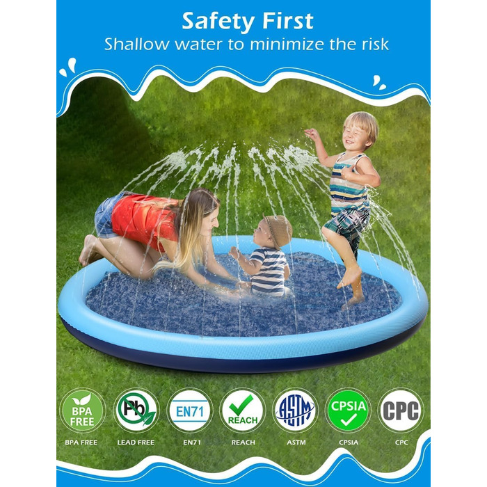 Дитячий розбризкувач Kinder з антиковзким покриттям, 200 см, іграшка-водогра, басейн для собак, ігри на відкритому повітрі, Splash Pad (Блакитний-200 см)