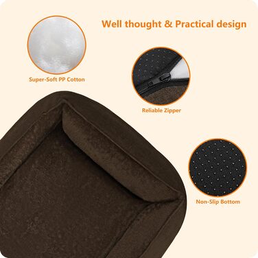 HMTOPE Dog Bed, Dog Sofa, Dog Cushion, Dog Basket, Removable and Washable, 110 x 86 x 26 cm (L 120 x W 90 x H 30 cm, Brown)